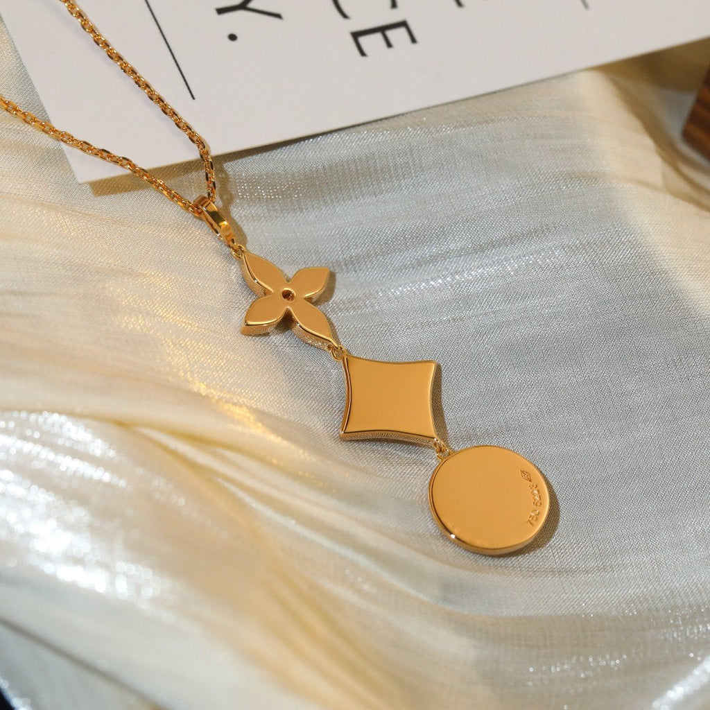 [Clover Jewelry]STAR AND SUN DIAMOND PINK GOLD NECKLACE