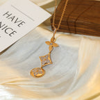 [Clover Jewelry]STAR AND SUN DIAMOND PINK GOLD NECKLACE