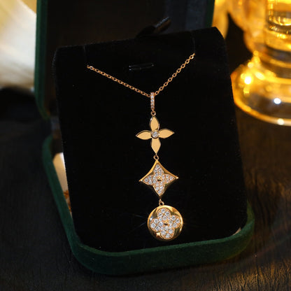 [Clover Jewelry]STAR AND SUN DIAMOND PINK GOLD NECKLACE