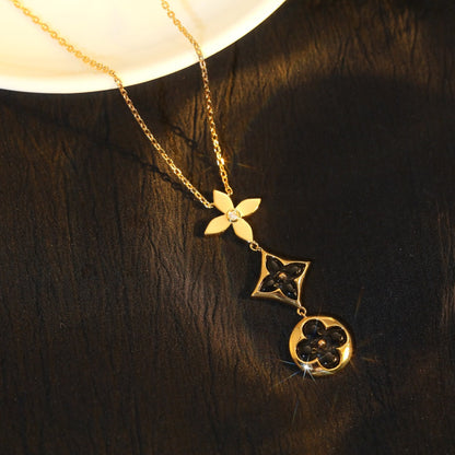 [Clover Jewelery]STAR AND SUN ONYX PINK GOLD NECKLACE