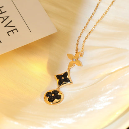 [Clover Jewelery]STAR AND SUN ONYX PINK GOLD NECKLACE