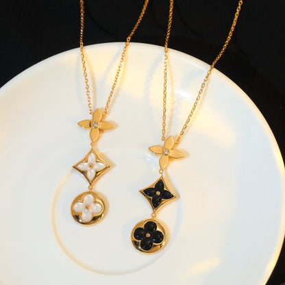 [Clover Jewelery]STAR AND SUN ONYX PINK GOLD NECKLACE