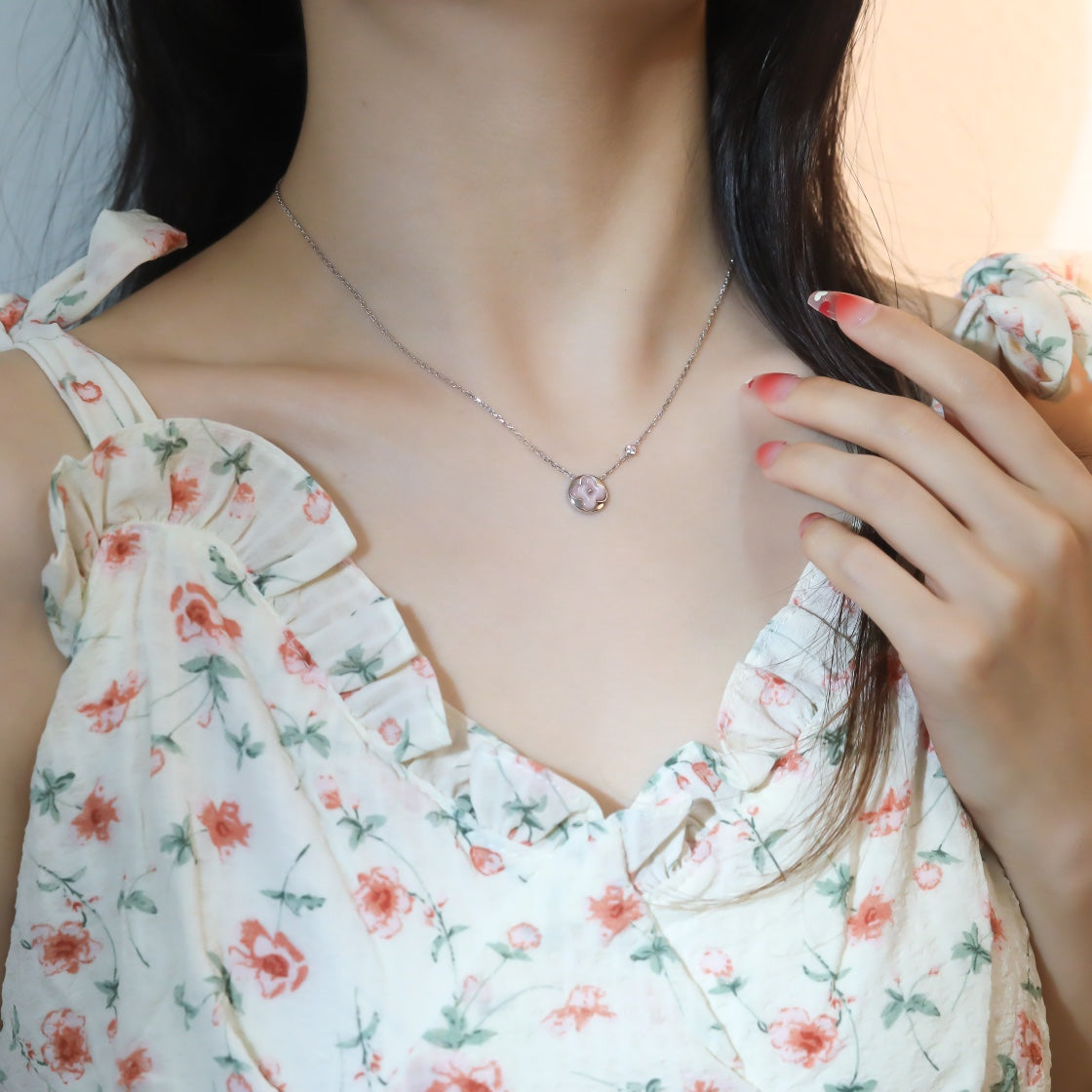 [Clover Jewelery]SUN PEDANT PINK GOLD 1 DIAMOND NECKLACE