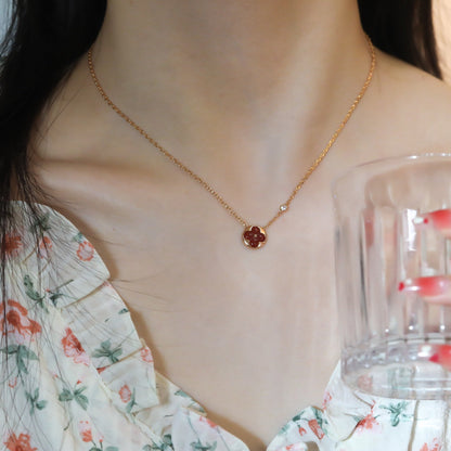 [Clover Jewelery]SUN PEDANT PINK GOLD 1 DIAMOND NECKLACE