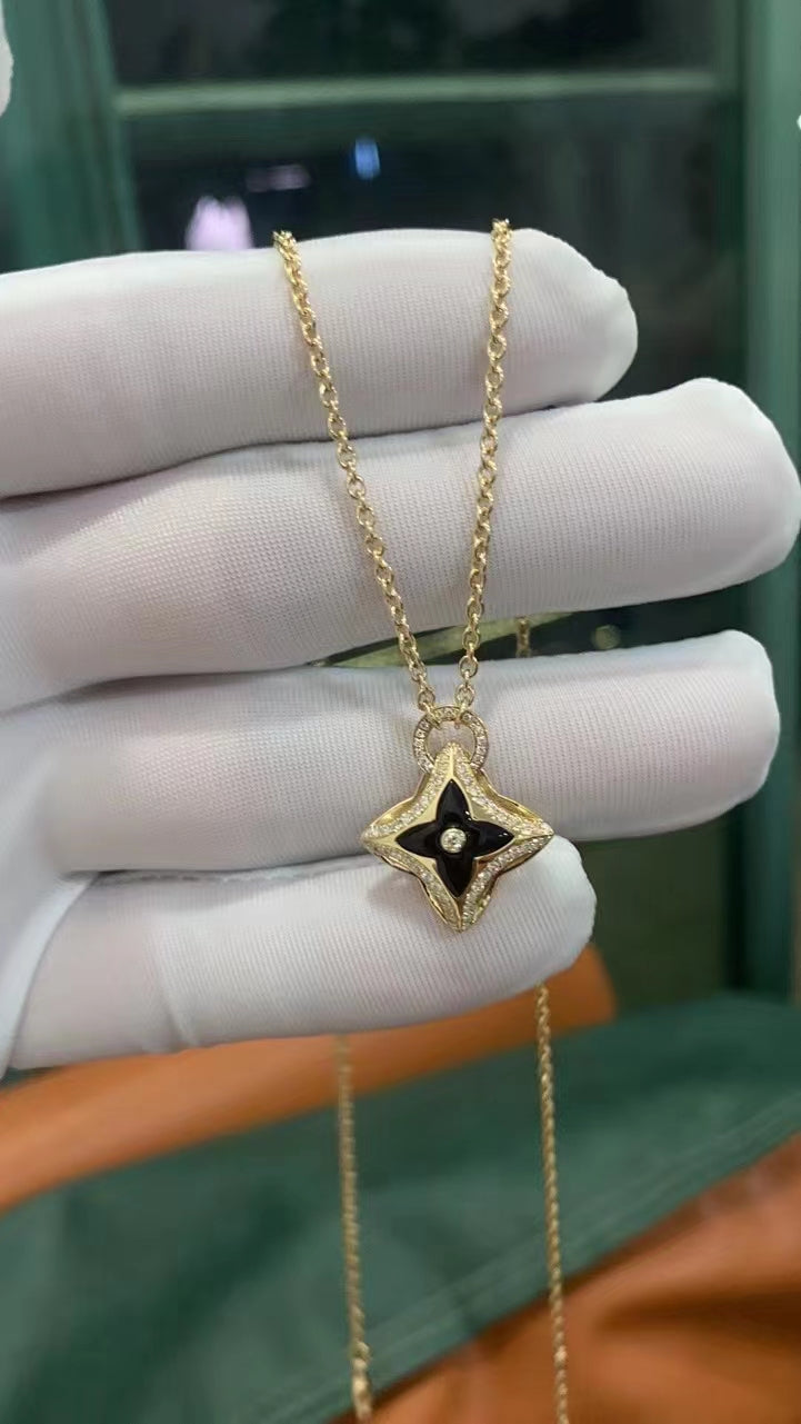 [Clover Jewelery]STAR PEDANT PINK GOLD DIAMOND NECKLACE
