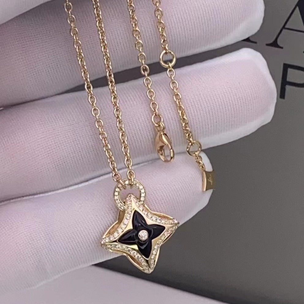 [Clover Jewelery]STAR PEDANT PINK GOLD DIAMOND NECKLACE