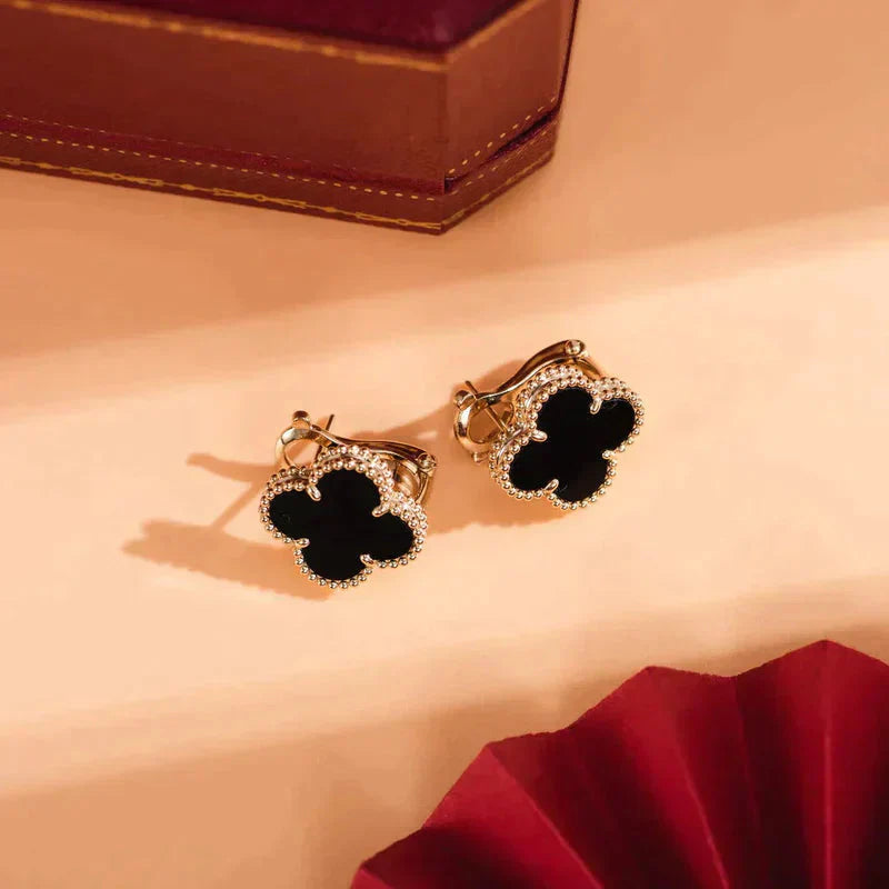 [Clover Jewelery]CLOVER MEDIUM 1 MOTIFS  ONYX STUD EARRINGS