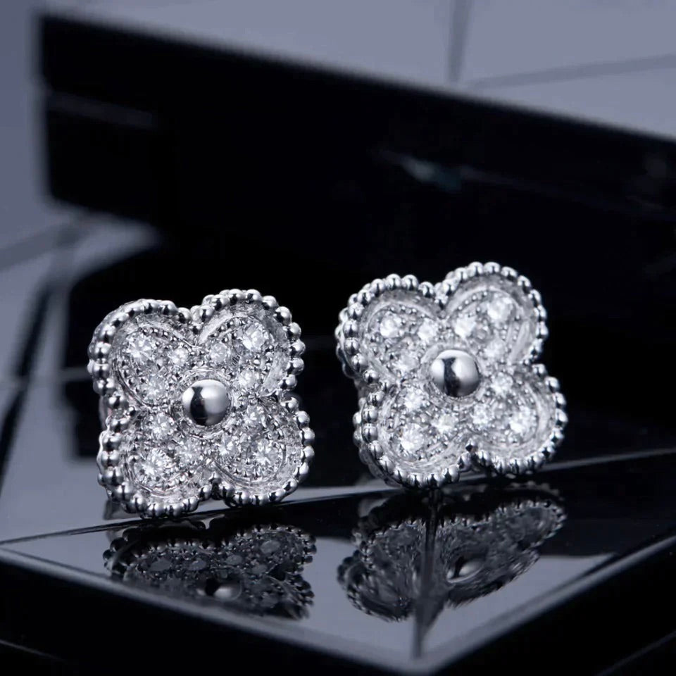 [Clover Jewelry]KLEE 1 MOTIV DIAMANT-OHRSTECKER SILBER