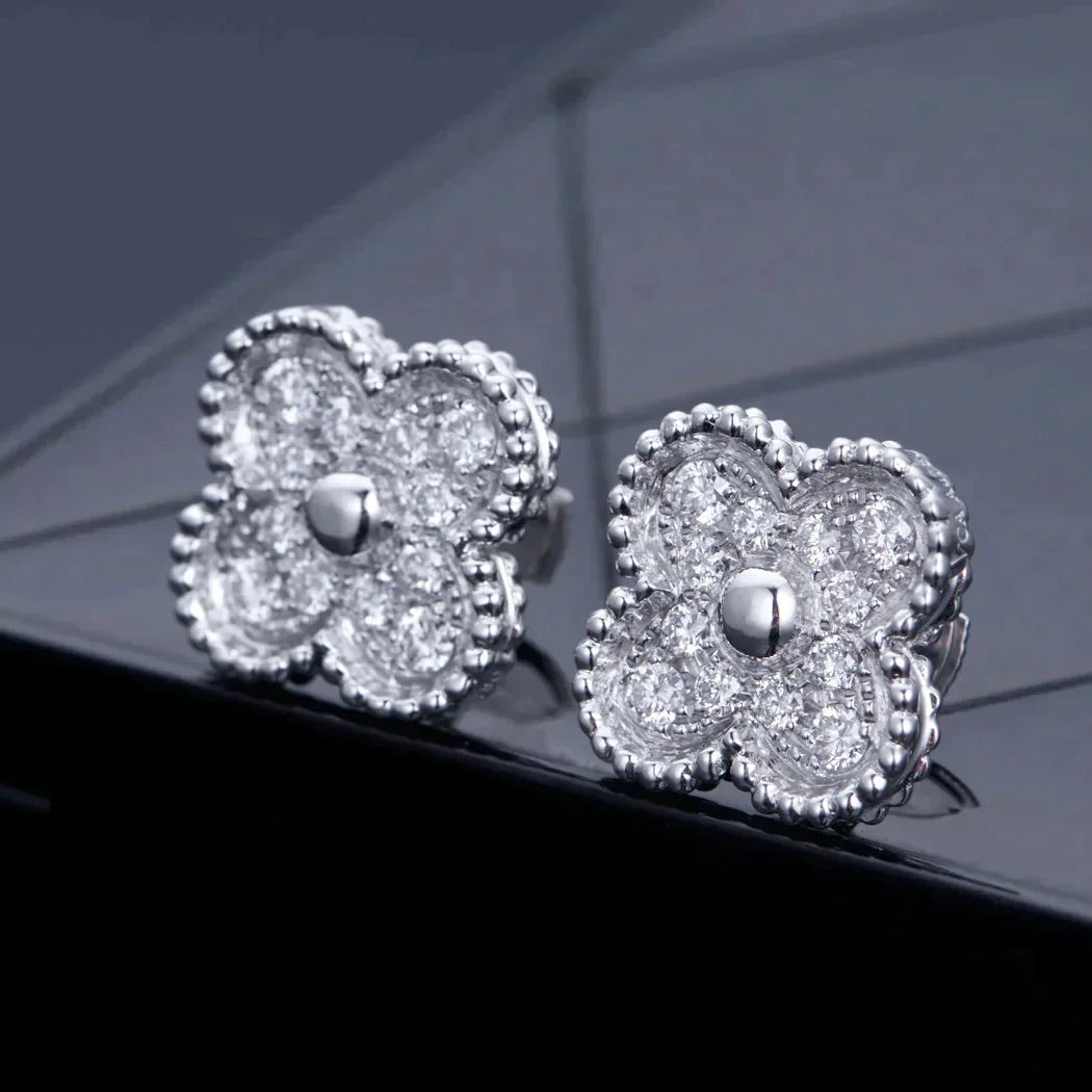 [Clover Jewelry]KLEE 1 MOTIV DIAMANT-OHRSTECKER SILBER