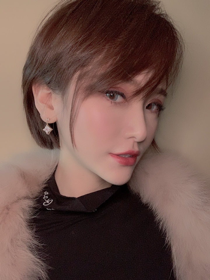 [Clover Jewelery]DOUBLE STAR PINK GOLD MOP DROP EARRINGS