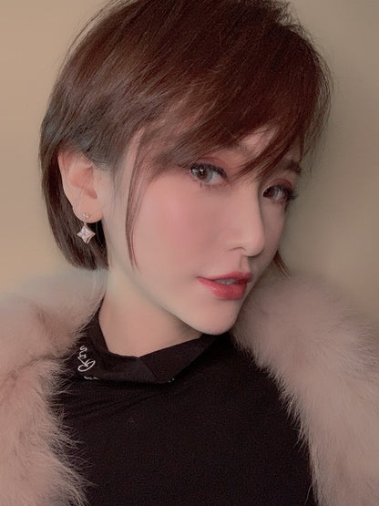 [Clover Jewelery]DOUBLE STAR PINK GOLD MOP DROP EARRINGS