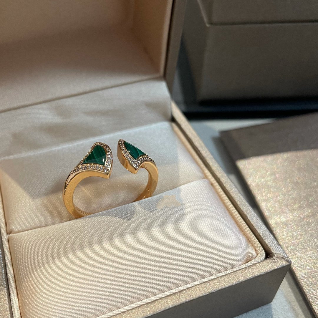 [Clover Jewelery]DREAM MALACHITE DIAMOND OPEN RING