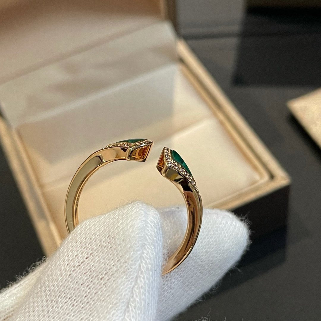 [Clover Jewelery]DREAM MALACHITE DIAMOND OPEN RING