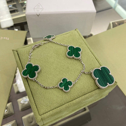 [Clover Jewelery]CLOVER 5 MOTIFS SIVLER MALACHITE BRACELET