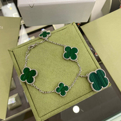 [Clover Jewelery]CLOVER 5 MOTIFS SIVLER MALACHITE BRACELET