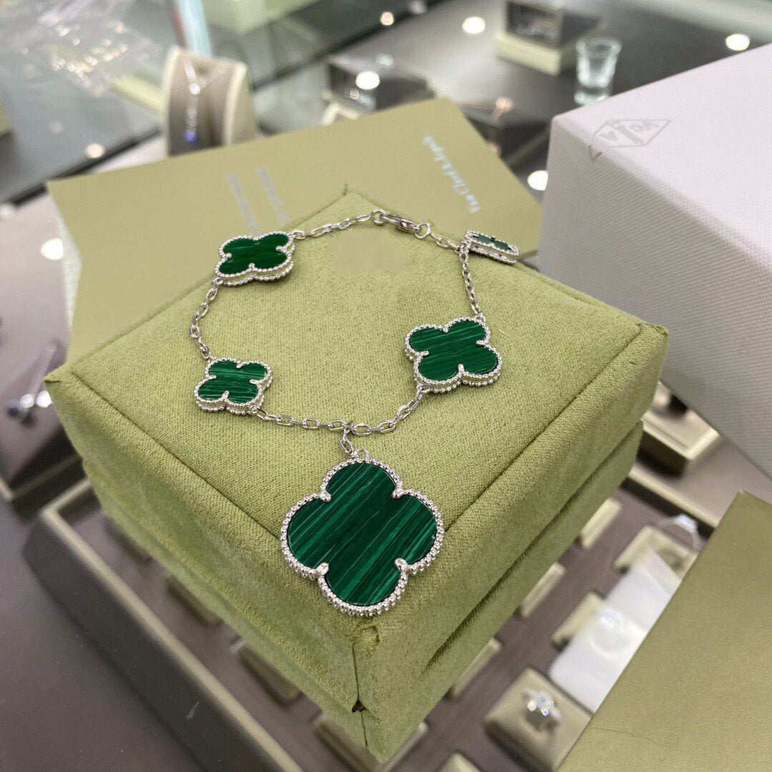 [Clover Jewelry]CLOVER 5 MOTIFS SIVLER MALACHITE BRACELET