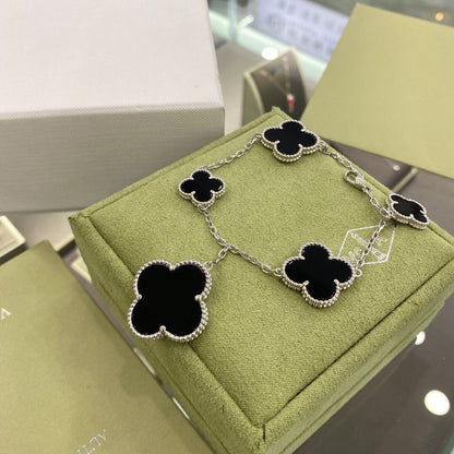 [Clover Jewelery]CLOVER 5 MOTIFS SIVLER ONYX BRACELET