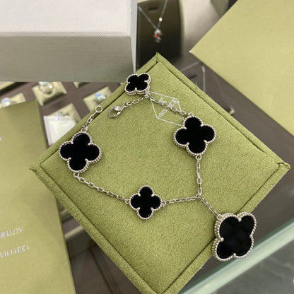 [Clover Jewelery]CLOVER 5 MOTIFS SIVLER ONYX BRACELET
