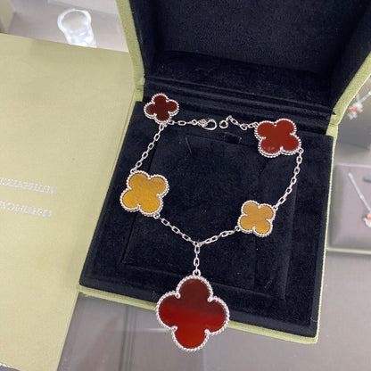 [Clover Jewelery]CLOVER 5 MOTIFS SIVLER CARNELIAN TIGER EYE BRACELET