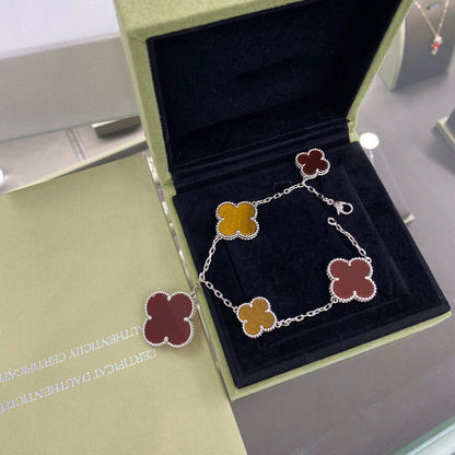 [Clover Jewelery]CLOVER 5 MOTIFS SIVLER CARNELIAN TIGER EYE BRACELET