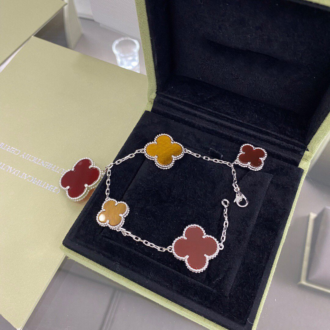 [Clover Jewelery]CLOVER 5 MOTIFS SIVLER CARNELIAN TIGER EYE BRACELET