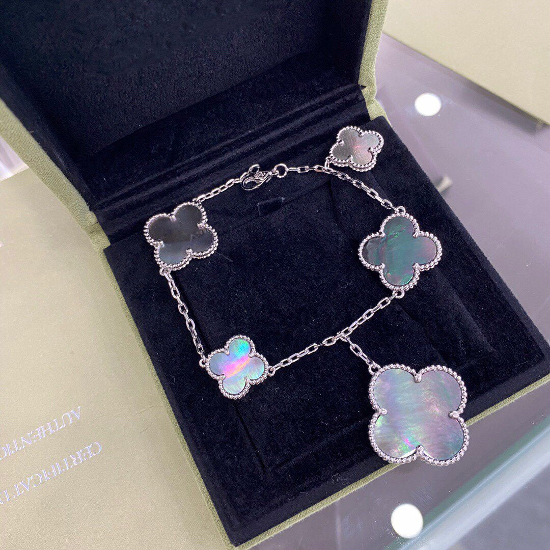 [Clover Jewelery]CLOVER 5 MOTIFS SIVLER DARK MOP BRACELET