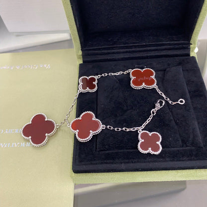 [Clover Jewelery]CLOVER 5 MOTIFS SIVLER CARNELIAN BRACELET
