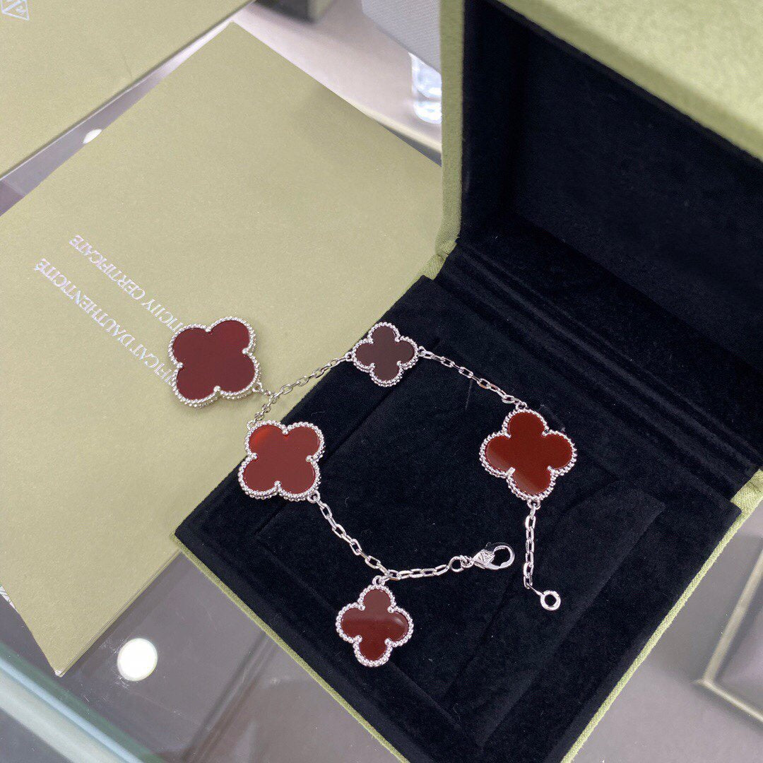 [Clover Jewelery]CLOVER 5 MOTIFS SIVLER CARNELIAN BRACELET