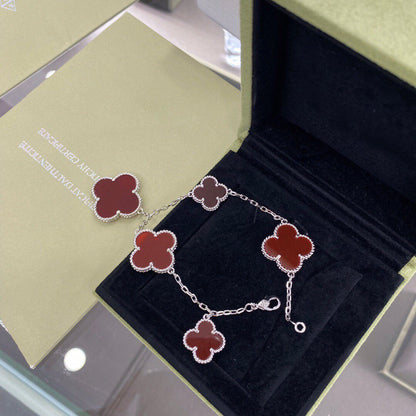 [Clover Jewelery]CLOVER 5 MOTIFS SIVLER CARNELIAN BRACELET
