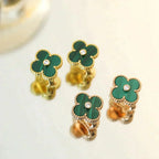 [Clover Jewelry]CLOVER MEDIUM 1 MOTIFS MALACHITE DIAMOND EARRINGS