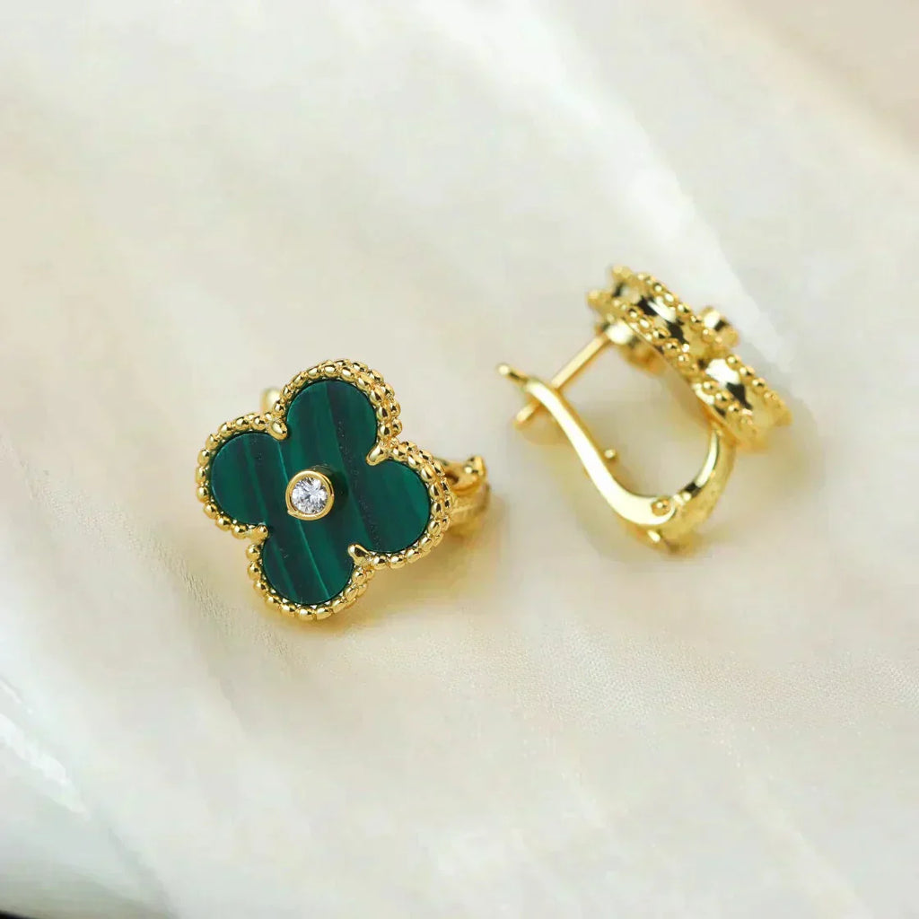 [Clover Jewelry]CLOVER MEDIUM 1 MOTIFS MALACHITE DIAMOND EARRINGS