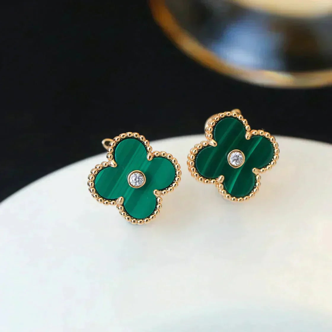[Clover Jewelery]CLOVER MEDIUM 1 MOTIFS MALACHITE DIAMOND EARRINGS