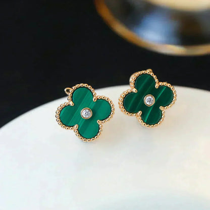 [Clover Jewelery]CLOVER MEDIUM 1 MOTIFS MALACHITE DIAMOND EARRINGS