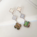 [Clover Jewelry]CLOVER 3 MOTIVE CHALCEDON DUNKEL PERLMUTT SILBER OHRRINGE