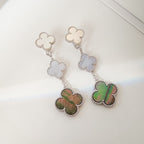 [Clover Jewelry]CLOVER 3 MOTIVE CHALCEDON DUNKEL PERLMUTT SILBER OHRRINGE