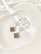[Clover Jewelry]CLOVER 3 MOTIVE CHALCEDON DUNKEL PERLMUTT SILBER OHRRINGE
