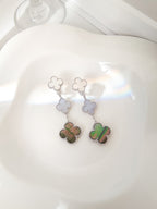 [Clover Jewelry]CLOVER 3 MOTIVE CHALCEDON DUNKEL PERLMUTT SILBER OHRRINGE