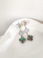 [Clover Jewelry]CLOVER 3 MOTIVE CHALCEDON DUNKEL PERLMUTT SILBER OHRRINGE