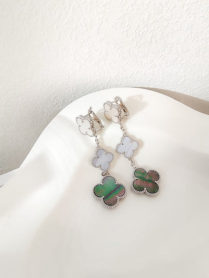 [Clover Jewelery]CLOVER 3 MOTIFS CHALCEDONY DARK MOP SILVER EARRINGS