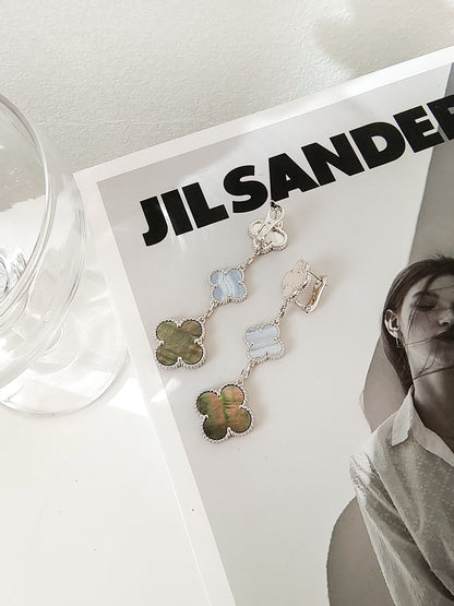 [Clover Jewelery]CLOVER 3 MOTIFS CHALCEDONY DARK MOP SILVER EARRINGS