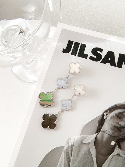 [Clover Jewelery]CLOVER 3 MOTIFS CHALCEDONY DARK MOP SILVER EARRINGS