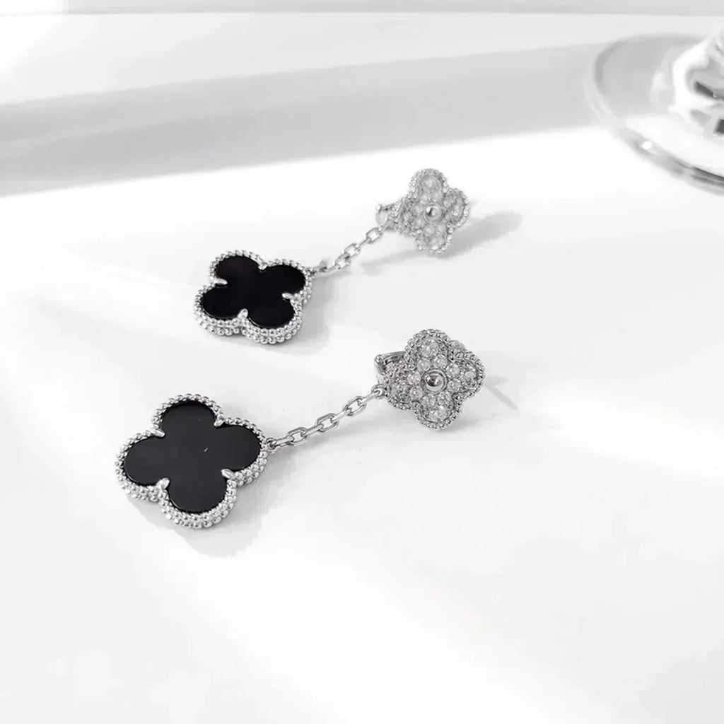 [Clover Jewelry]CLOVER 2 MOTIVE  DIAMANT ONYX OHRRINGE SILBER
