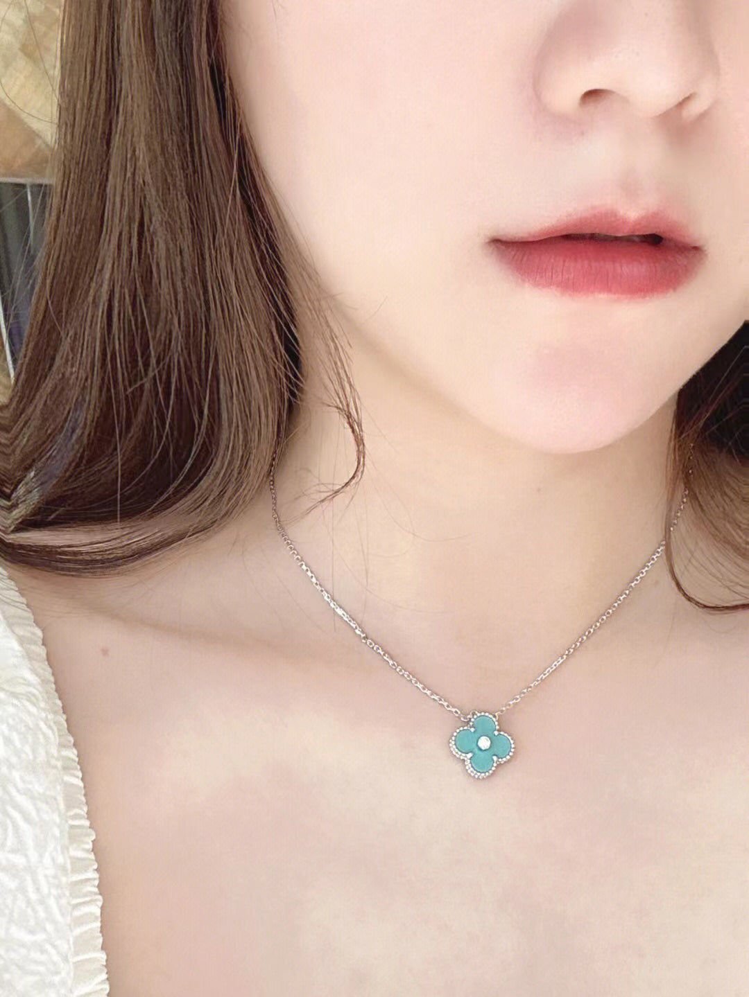 [Clover Jewelery]CLOVER 1 DIAMOND LIGHT BLUE SILVER NECKLACE