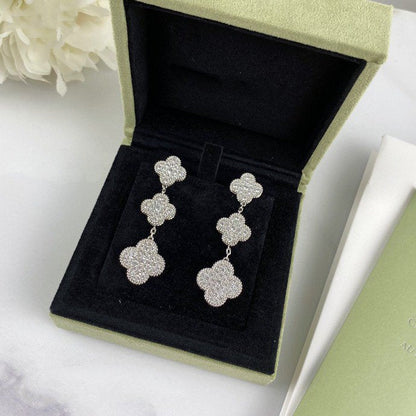 [Clover Jewelery]CLOVER 3 MOTIF DIAMOND SILVER DROP EARRINGS