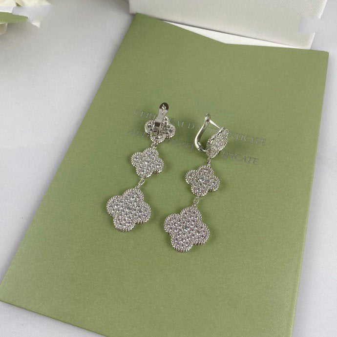 [Clover Jewelery]CLOVER 3 MOTIF DIAMOND SILVER DROP EARRINGS