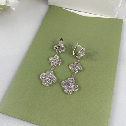 [Clover Jewelery]CLOVER 3 MOTIF DIAMOND SILVER DROP EARRINGS