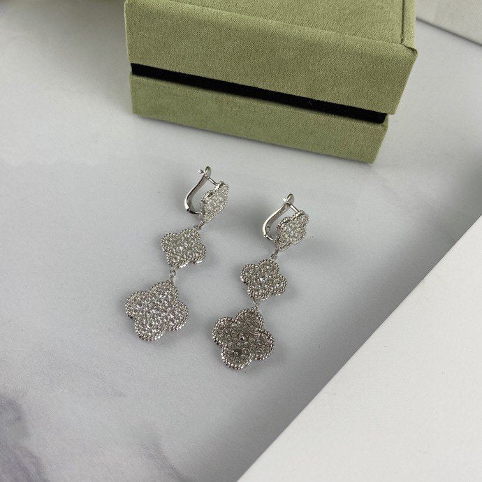 [Clover Jewelery]CLOVER 3 MOTIF DIAMOND SILVER DROP EARRINGS