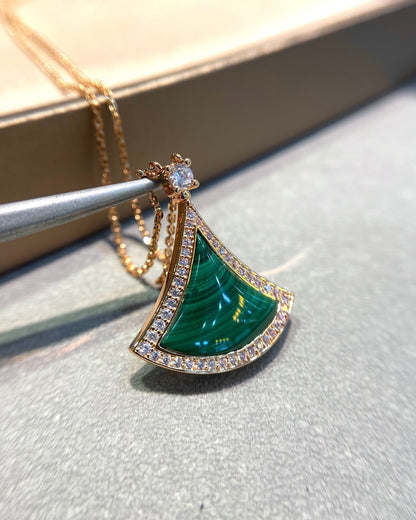 [Clover Jewelery]DREAM MALACHITE DIAMOND PAVED PINK GOLD NECKLACE