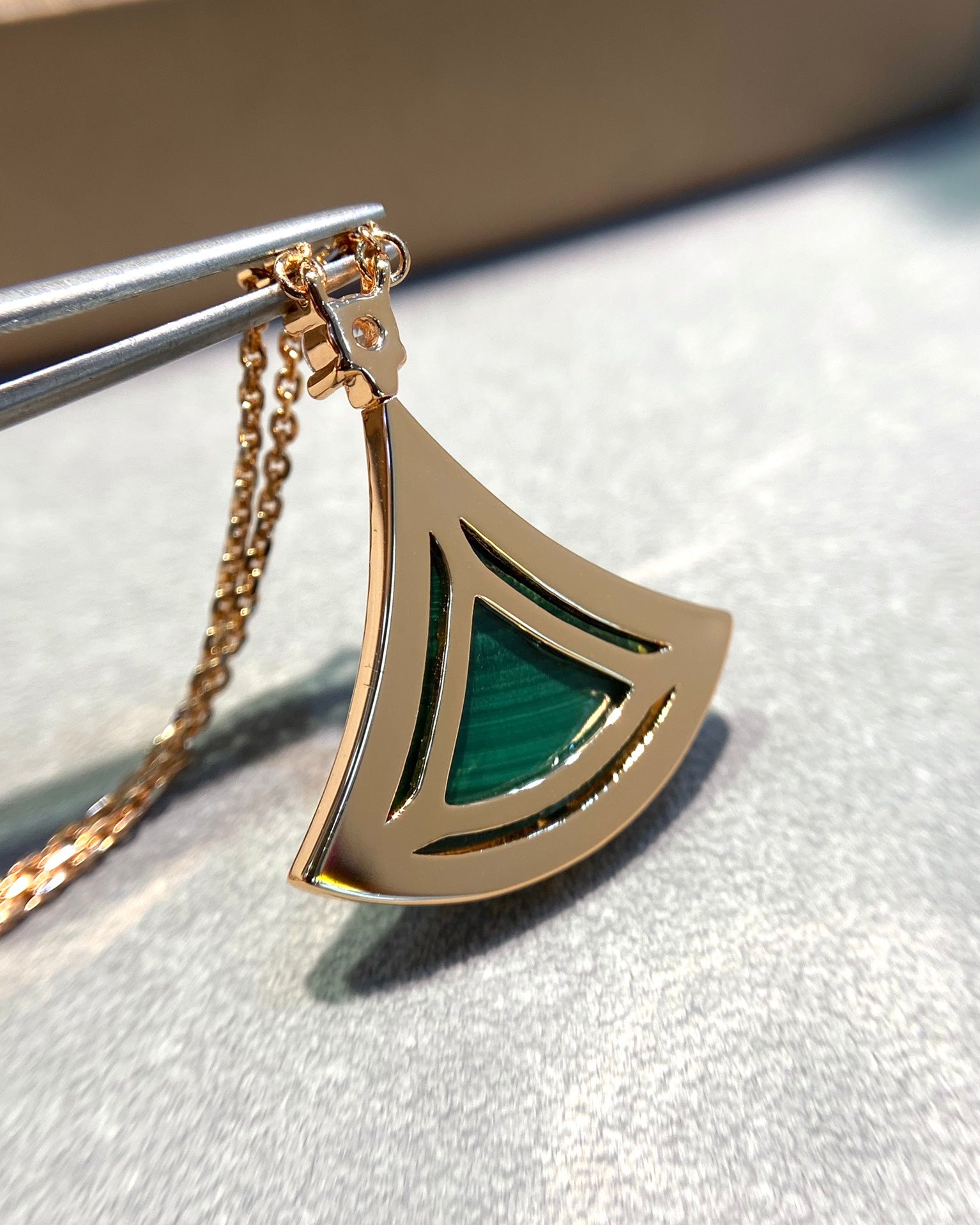 [Clover Jewelry]DREAM MALACHITE DIAMOND PAVED PINK GOLD NECKLACE