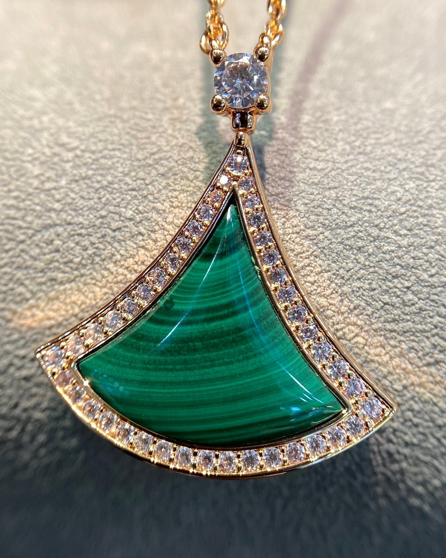 [Clover Jewelry]DREAM MALACHITE DIAMOND PAVED PINK GOLD NECKLACE